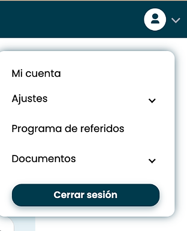Menú de Mi cuenta en Monific, desde el que se accede a Documentos