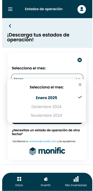 Captura de la sección Estados de operación de Monific